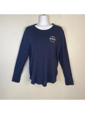 Hollister Navy Blue Long Sleeve Pullover Size S Buttery Soft Graphic Print Retro